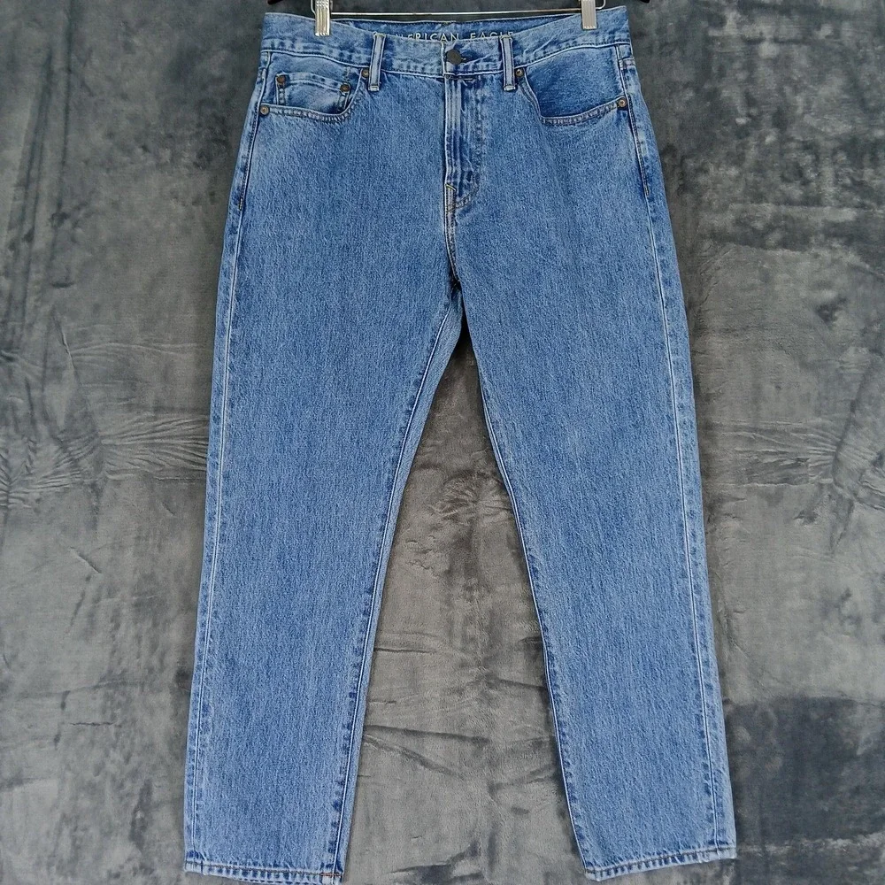 American Eagle Jeans Mens‎ 33x28 Blue Dad Jean 100% Cotton Embroidered Crest